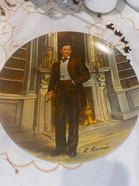 Knowles Decorative Plate Featuring Brown and Gold Gentleman Portrait